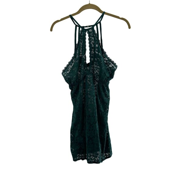 Plus Size Green Lace Halter Lingerie Adjustable Back Closure Babydoll Stretch - Picture 1 of 7